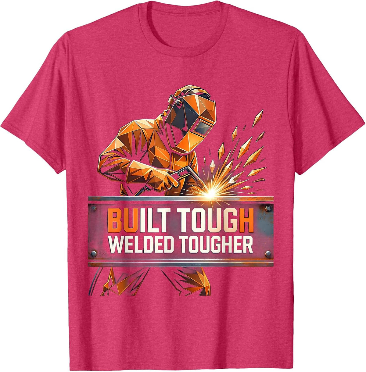 Built Tough Welded Tougher Welder Design T-Shirt - Red Heather