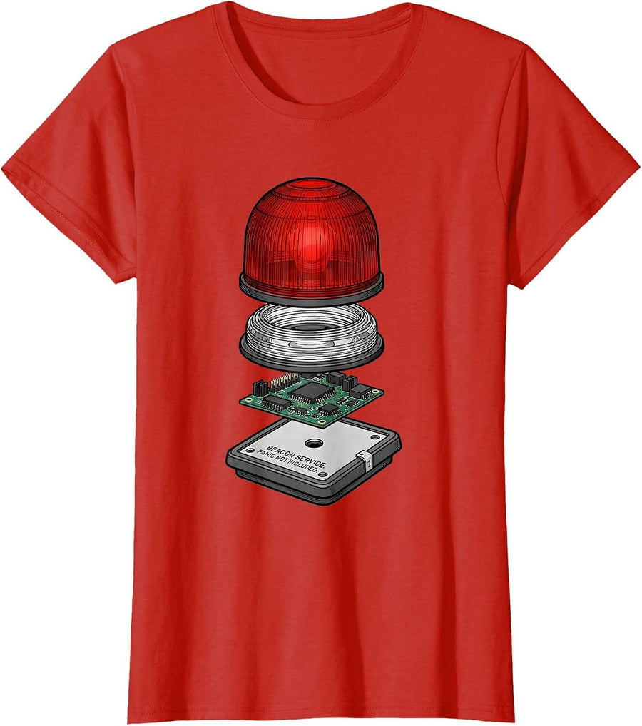 Women's Beacon Service Panic Not Included Funny EMT Paramedic Dark T-Shirt - Red