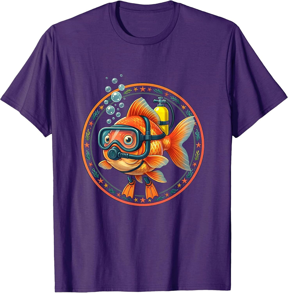 Goldfish Scuba Diver Funny Underwater Adventure T-Shirt - Purple
