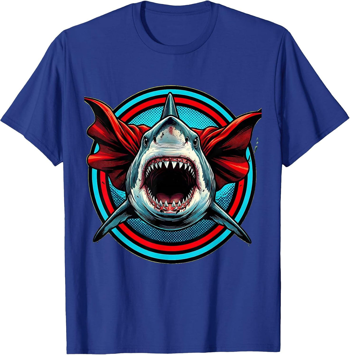 Men's Mommy Shark Superhero Cape Graphic Tee T-Shirt - Royal Blue