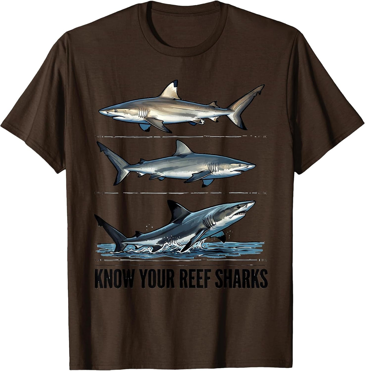 Know Your Reef Sharks Funny Shark Lover Ocean Wildlife Humor T-Shirt - Brown