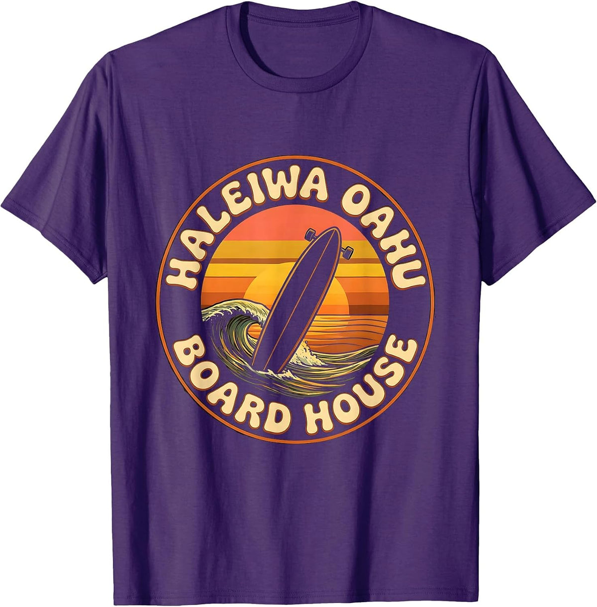 Men's Haleiwa Oahu Board House Retro Vintage Surf Beach Souvenir T-Shirt - Purple