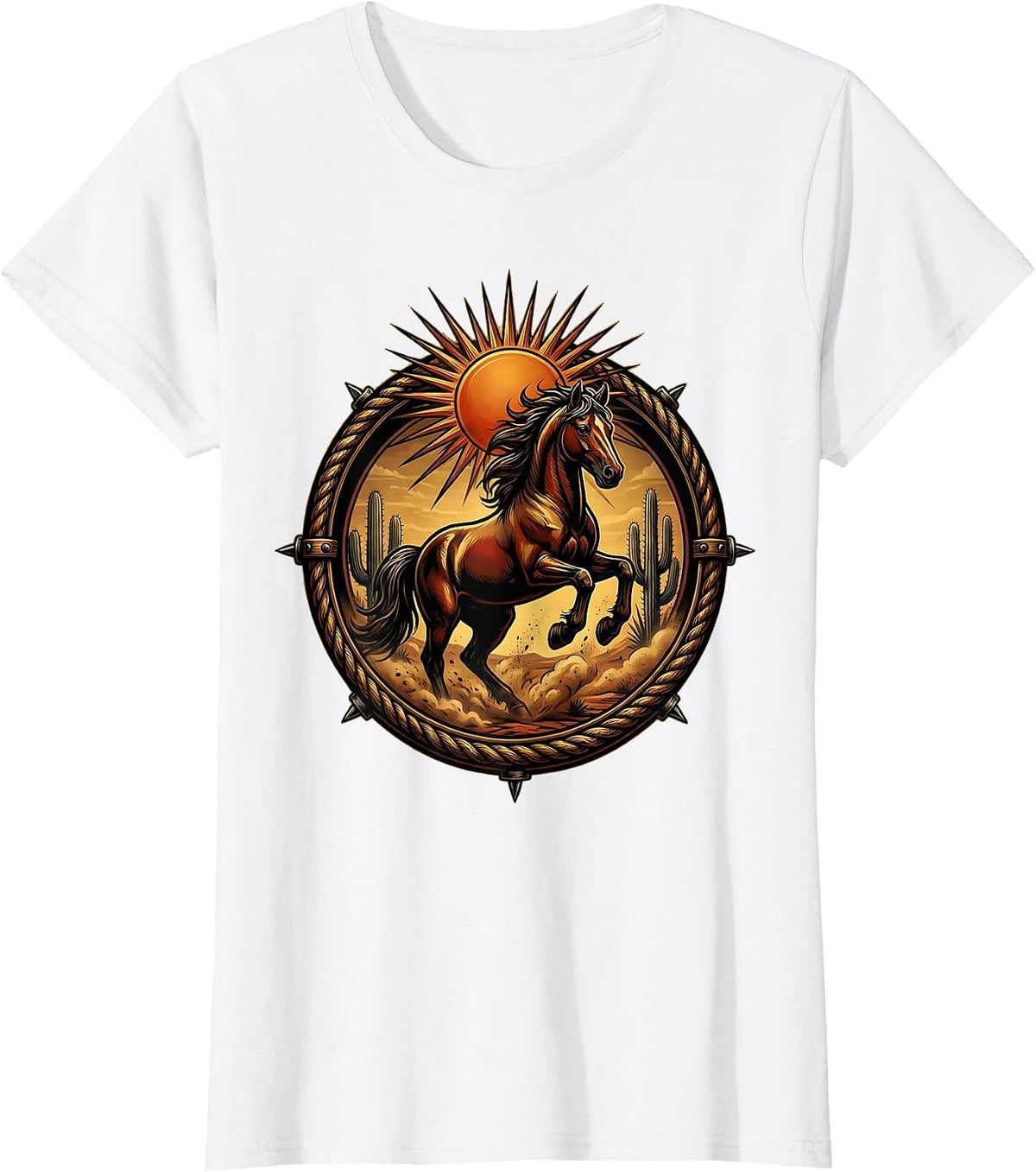 Horse Galloping Through Desert Dust Cowboy Tee T-Shirt - White