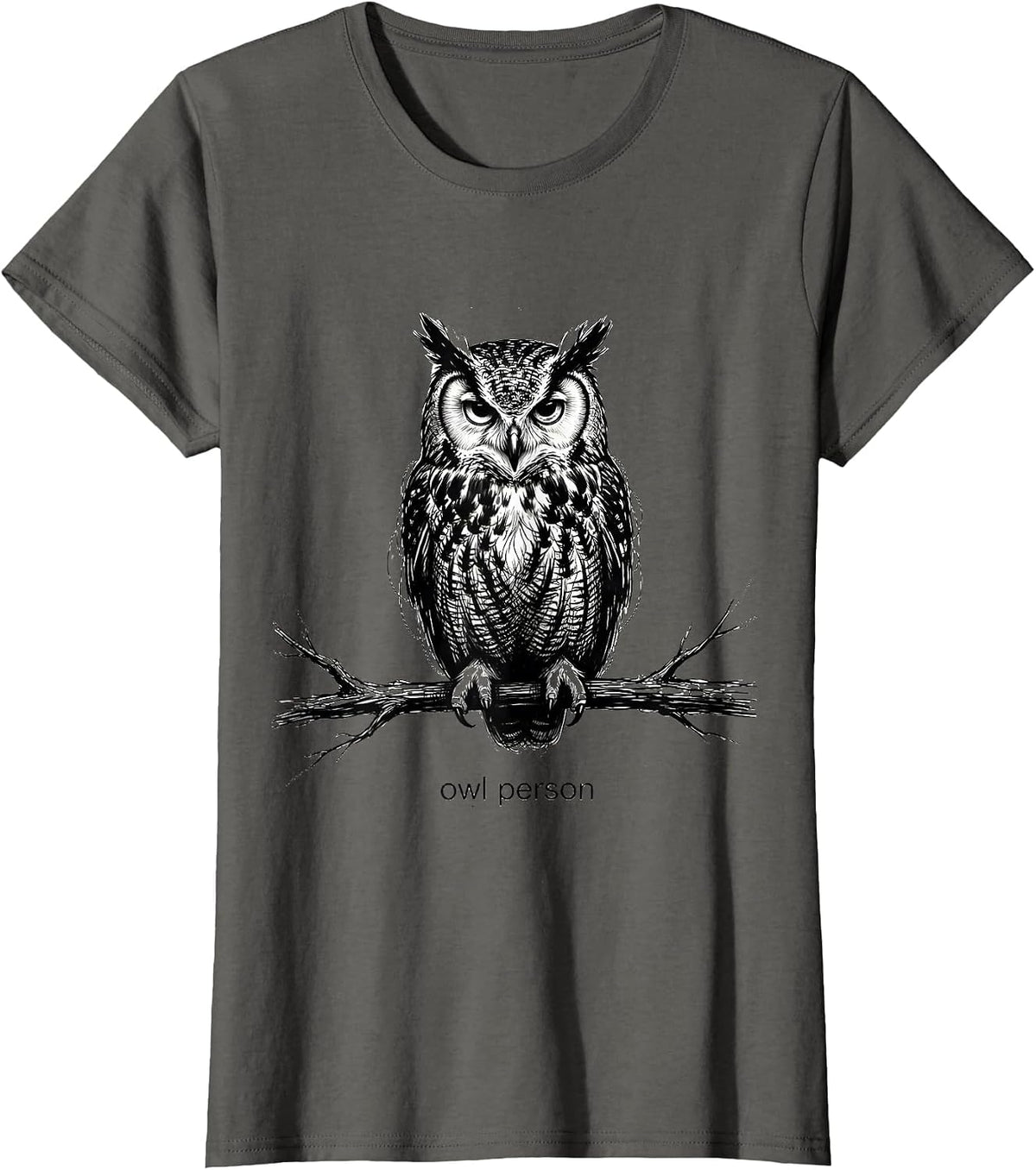 Women's owl person Minimalist Scribble Line Art Wildlife T-Shirt - Asphalt Grey