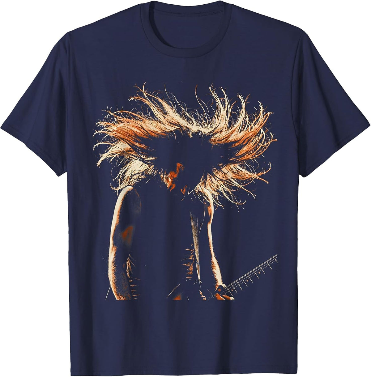 Headbanger Silhouette Concert Rock Music Graphic T-Shirt - Navy Blue
