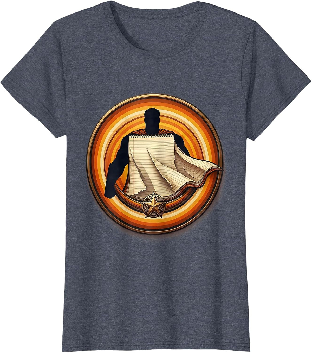 Women's Paraprofessional Superhero Notebook Paper Cape T-Shirt - Heather Blue