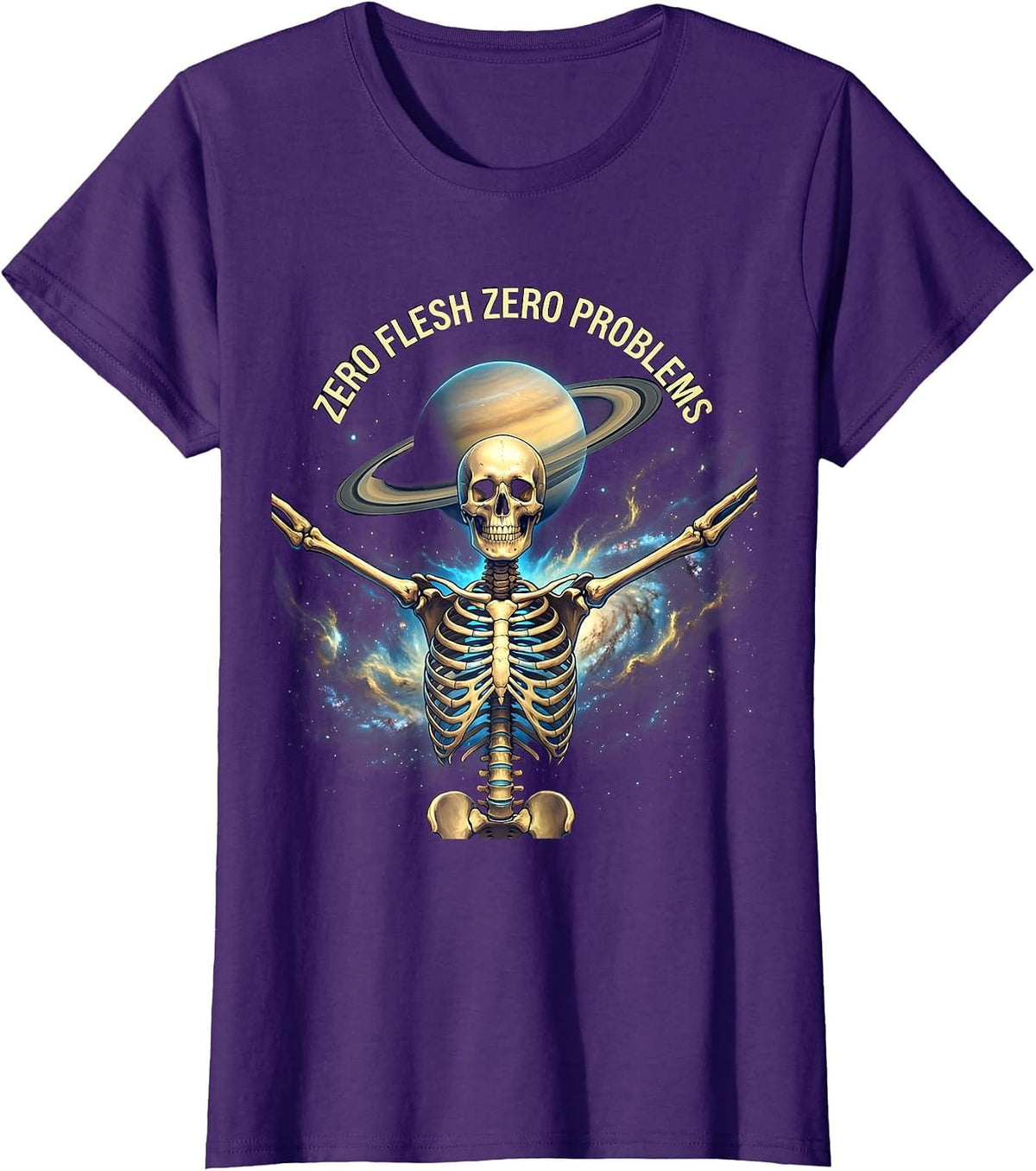 Never Better Skeleton Zero Flesh Zero Problems T-Shirt - Purple
