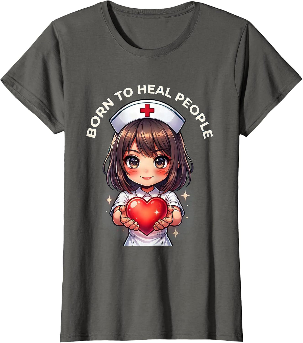 Women's Born to Heal People Nurse Graphic Design T-Shirt - Asphalt Grey