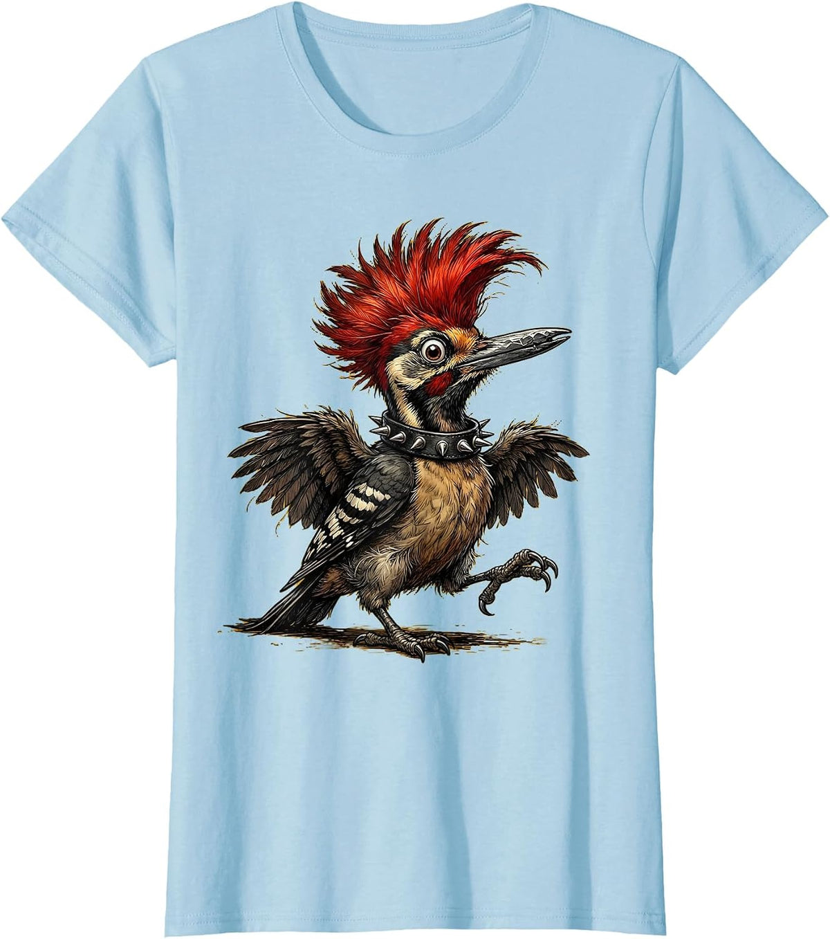 Little Pecker Club Punk Woodpecker Graphic T-Shirt - Baby Blue