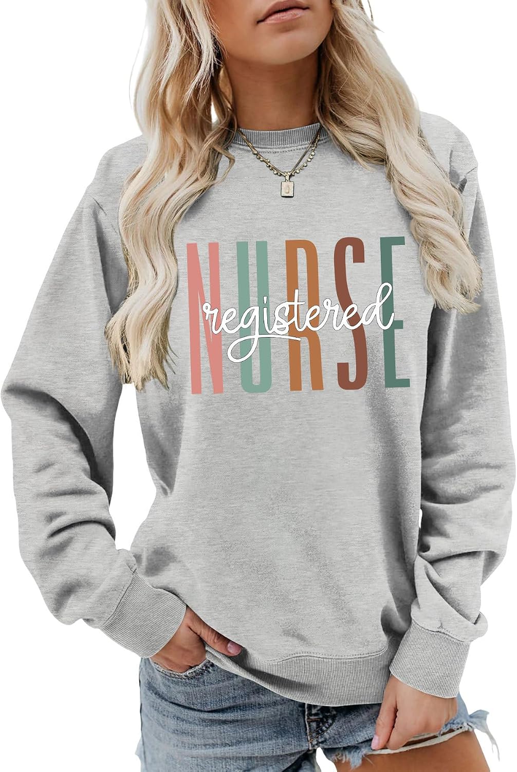 Registered Nurse Sweatshirt for Women Nurse Life Long Sleeve Shirt Nursing Studenrt Pullover Crewneck Tops - Gray