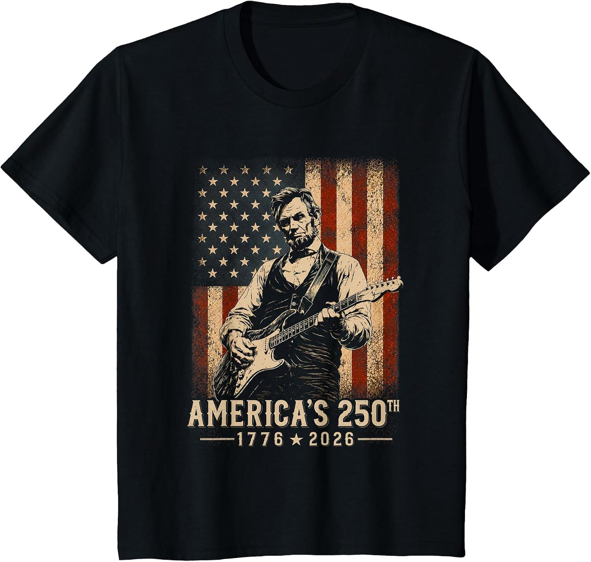 America's 250th Birthday Abraham Lincoln Playing Guitar 250 T-Shirt - Black