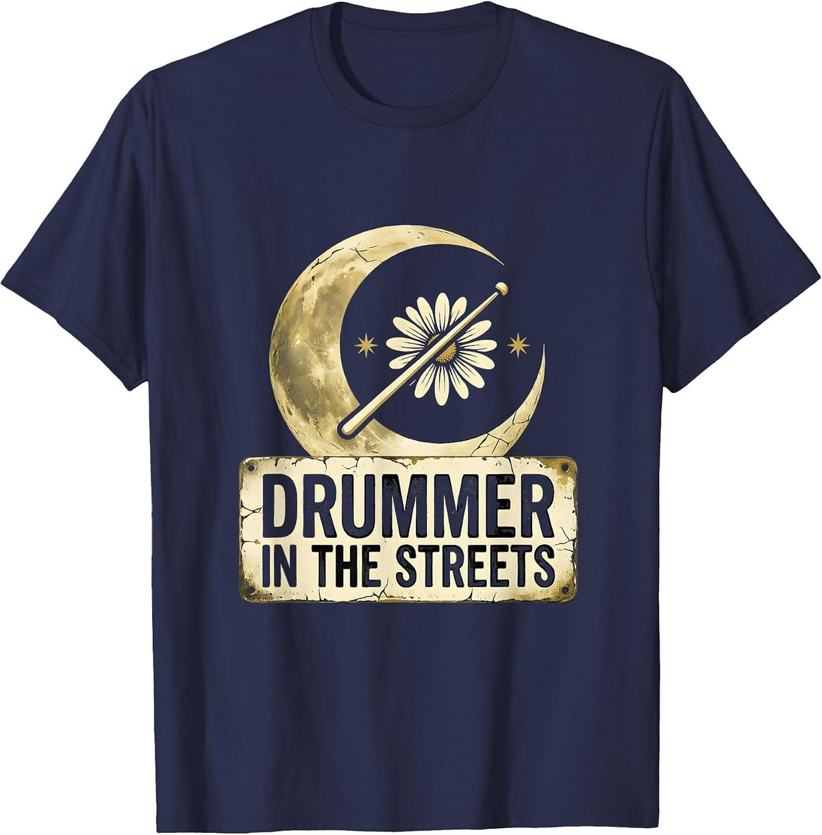 Drummer in the Streets Bold Music Design T-Shirt - Navy Blue