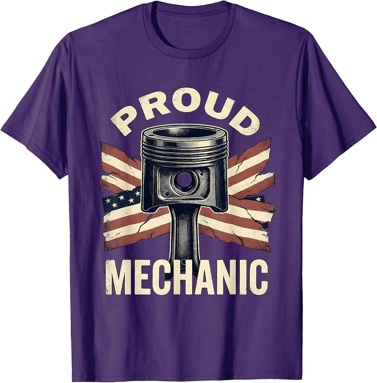 Men's Proud Mechanic Bold Stenciled Patriotic Mechanic Pride T-Shirt - Purple