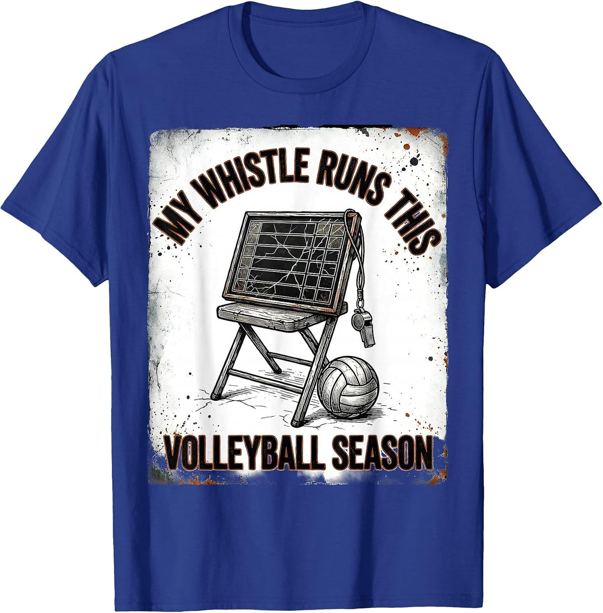 Men's My Whistle Runs This Volleyball Season Distressed Messy Bun T-Shirt - Royal Blue