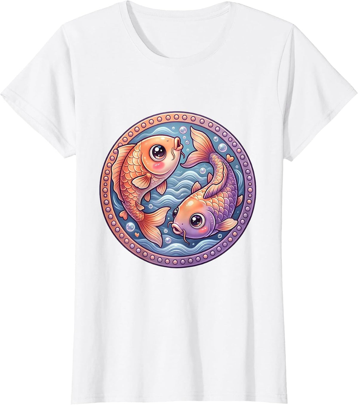 Twin Twin Day Mirrored Koi Fish Yin Yang Design T-Shirt - White