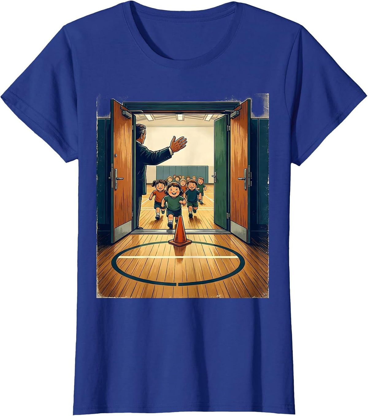 Women's Vintage Gym Doorway PE Teacher Back To School T-Shirt - Royal Blue