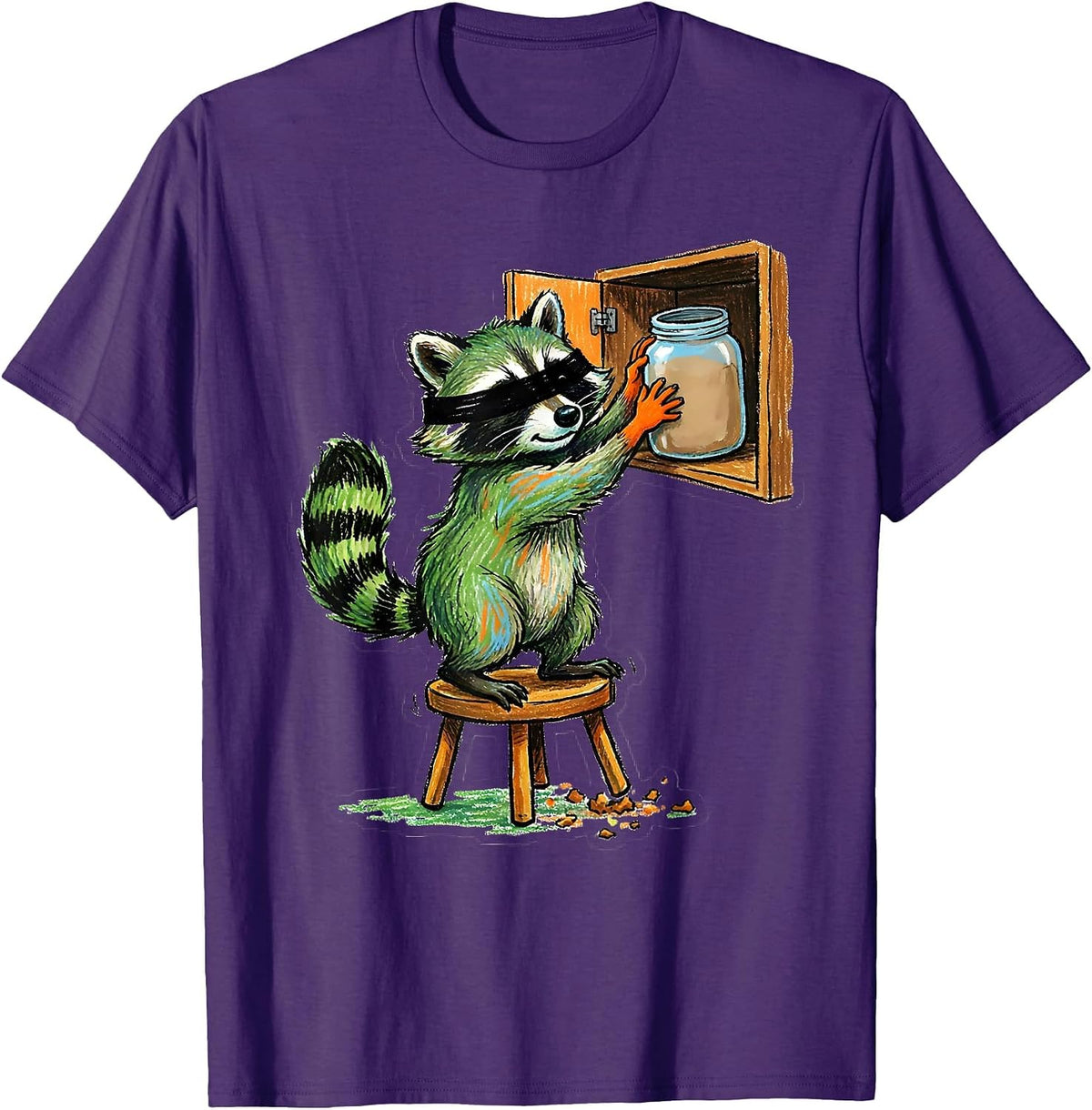 Men's Wobbly Raccoon Naive Kidcore Funny Trash Panda Snack T-Shirt - Purple