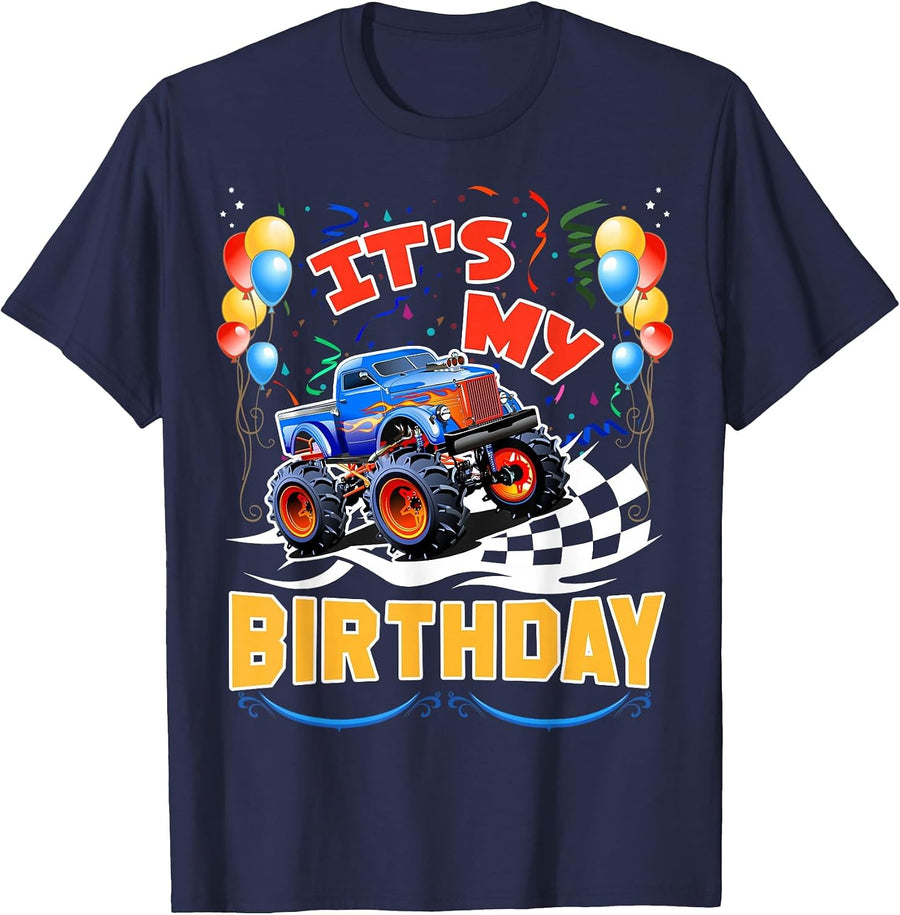 It is My Birthday Boy Monster Truck Car Party Day Kids Cute T-Shirt - Navy Blue