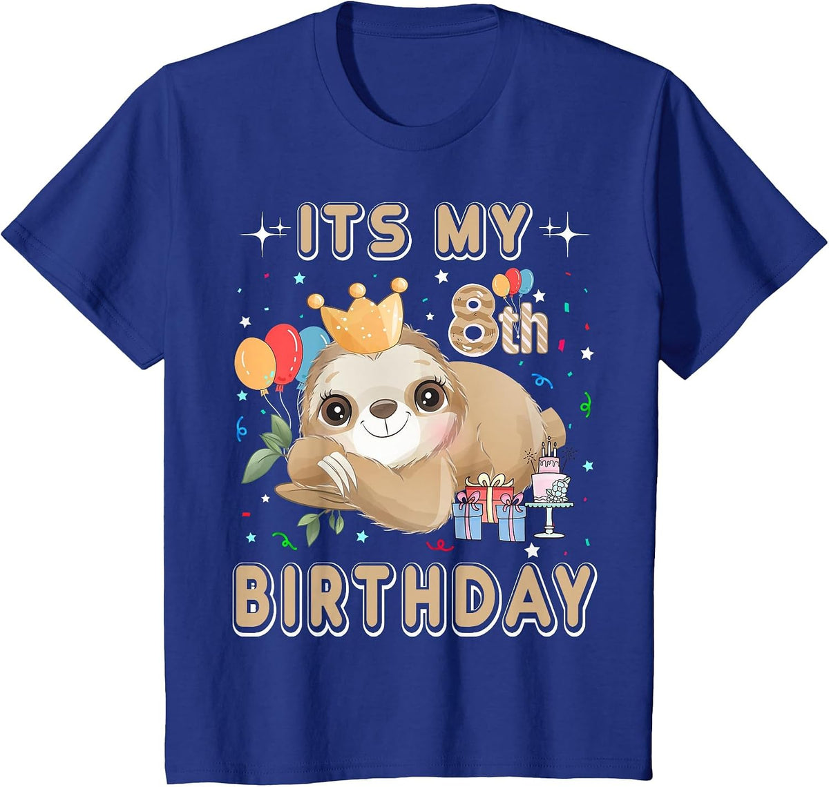 Its My 8th Birthday for Girls Sloth Birthday Costumes Outfit T-Shirt - Royal Blue
