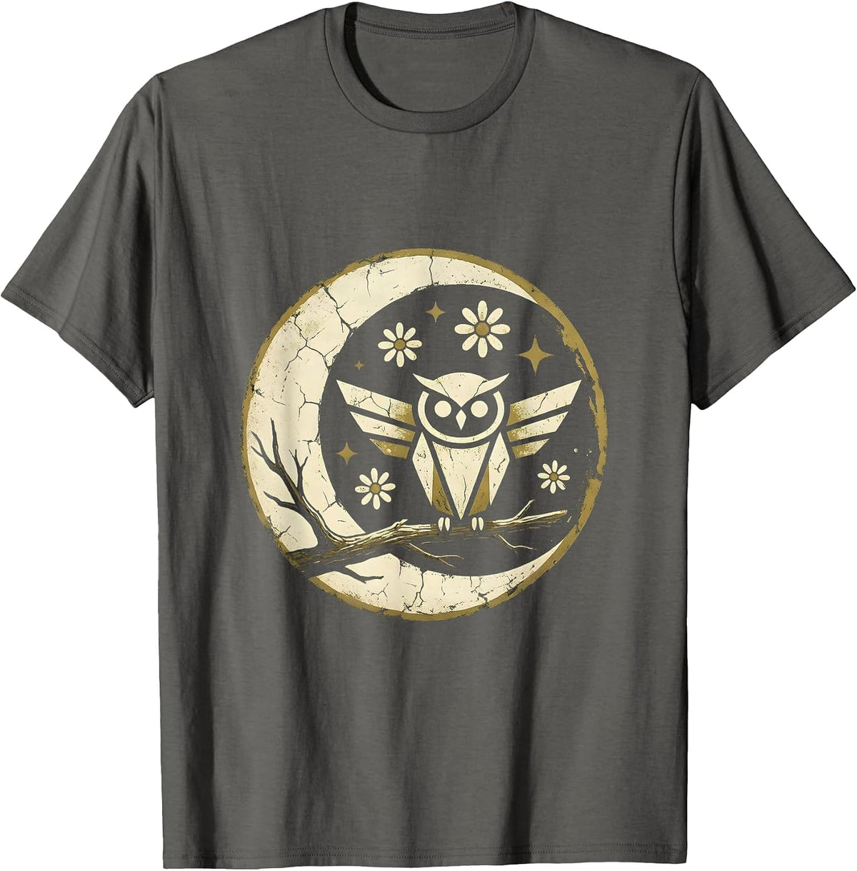 Men's Halloween Owl on Twisted Branch Illustration T-Shirt - Asphalt Grey