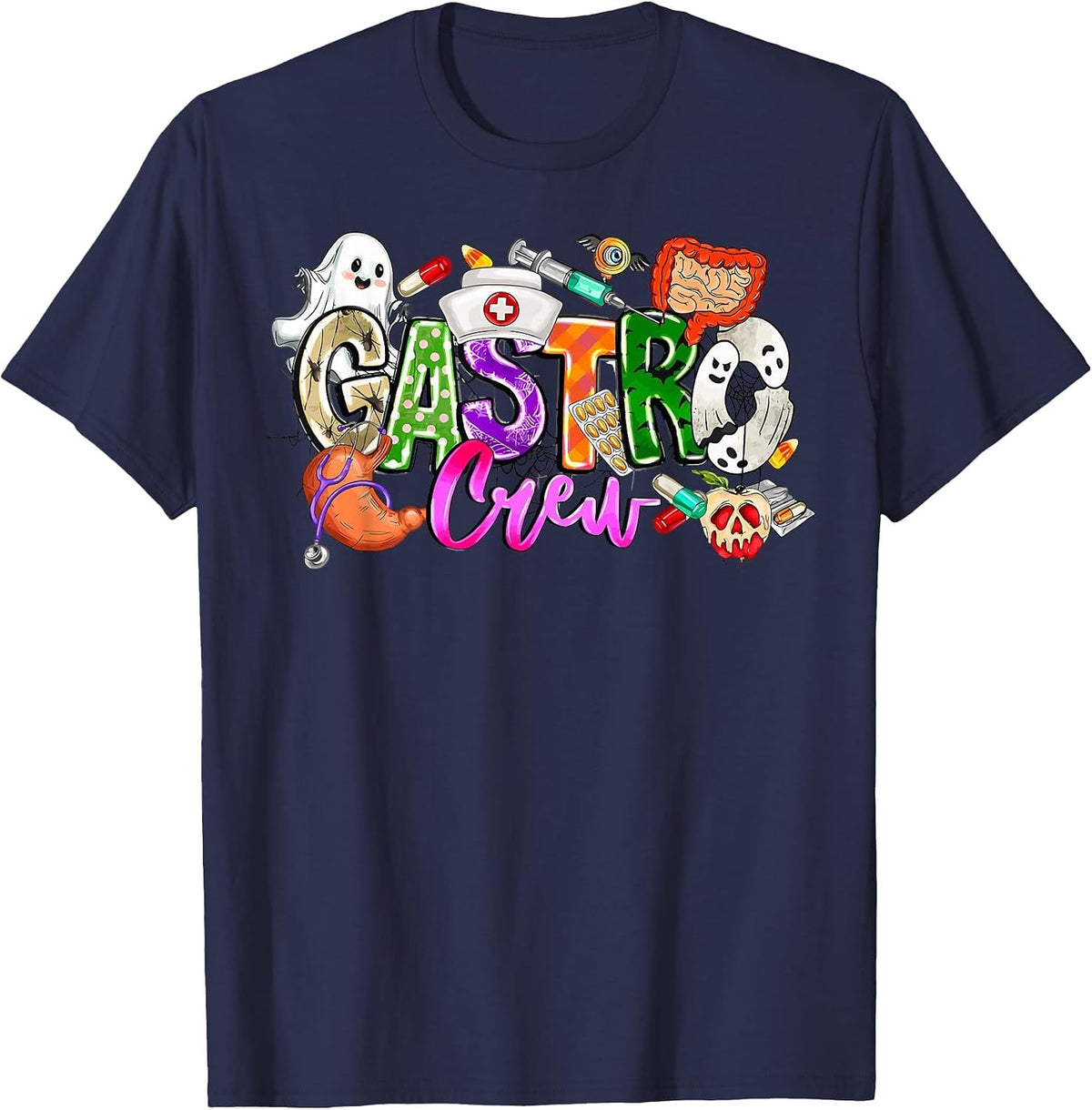 Gastro Crew Gastroenterology Nurse Funny Halloween gi Nurse T-Shirt - Navy Blue