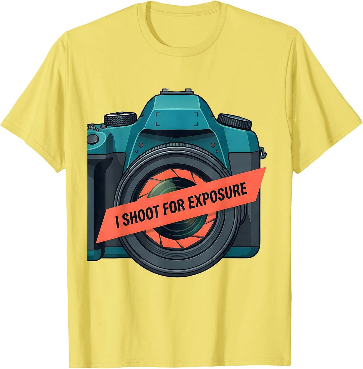 Men's I Shoot For Exposure Funny Photography Hobbyist Camera Gear T-Shirt - Lemon Yellow