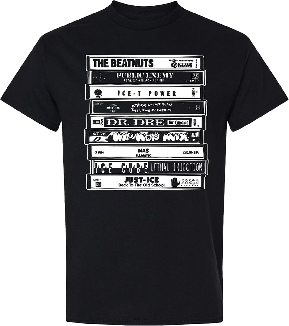Hip Hop Cassette Tape T-Shirt Old School 90s Rap Music Graphic Tee Men - Black