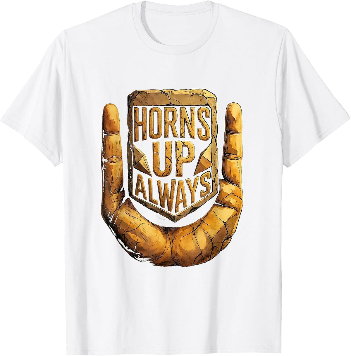 Horns Up Always Bold Metal Music Design T-Shirt - White
