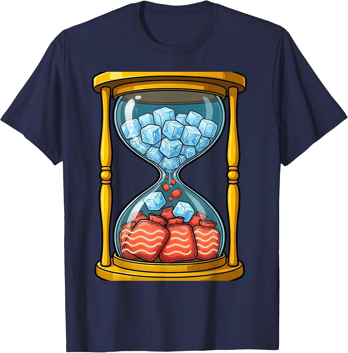 Physical Therapy Ice and Heat Hourglass Design T-Shirt - Navy Blue
