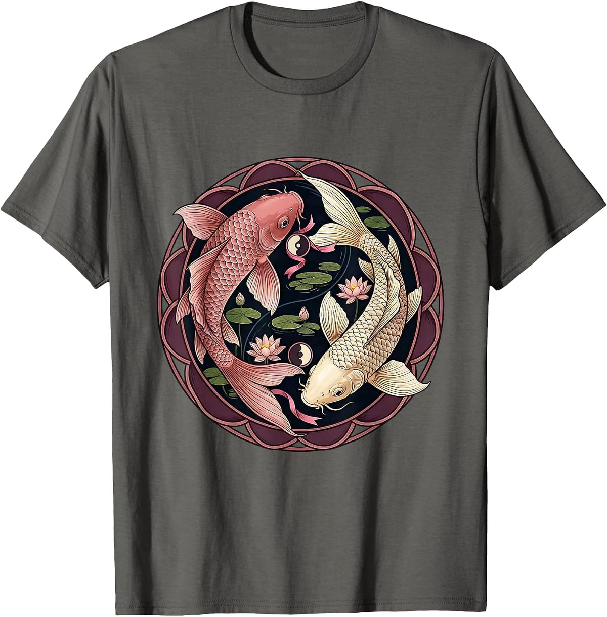 Men's Koi Fish Yin Yang Breast Cancer Awareness T-Shirt - Asphalt Grey