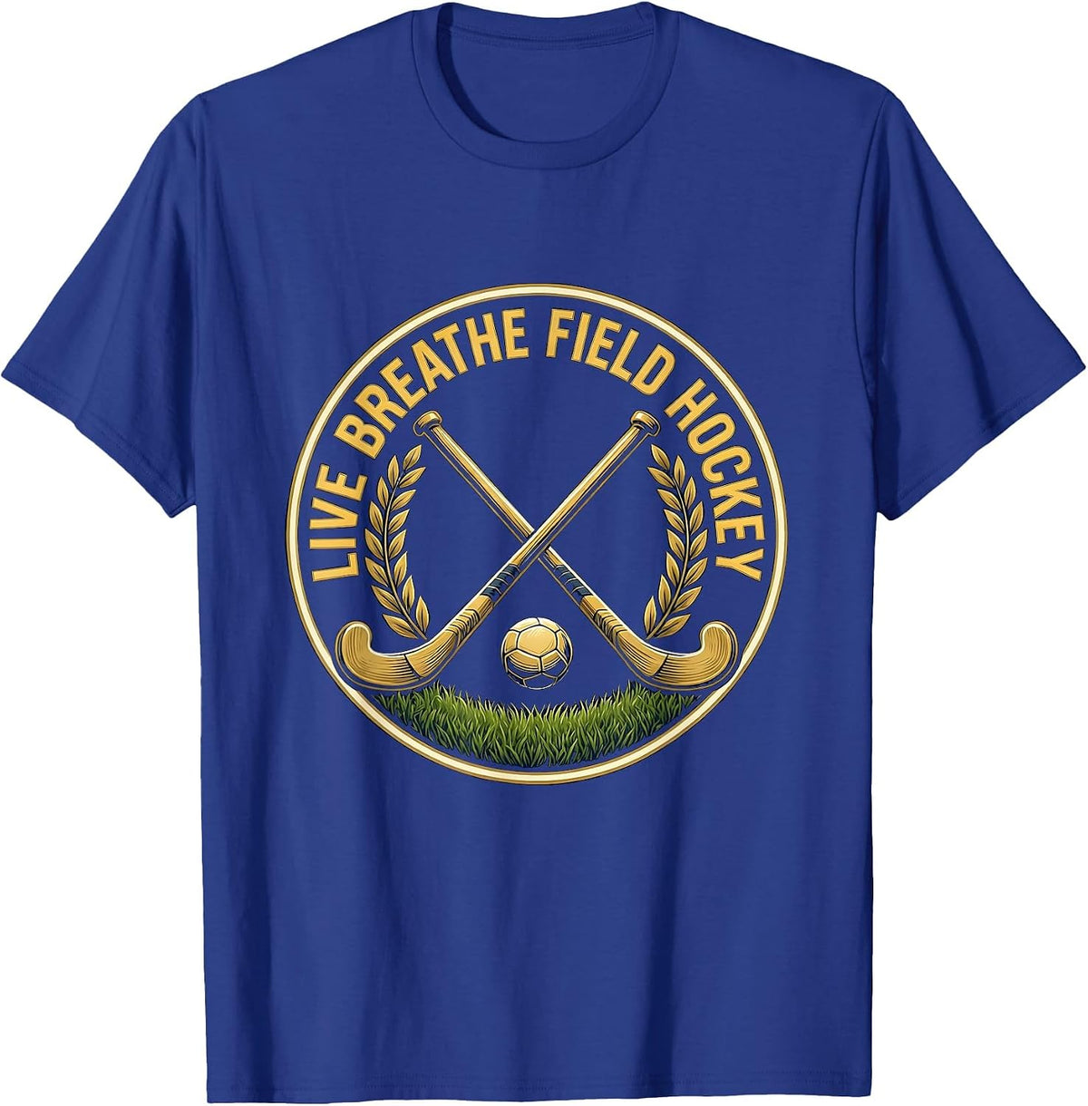Live Breathe Field Hockey Graphic Design T-Shirt - Royal Blue