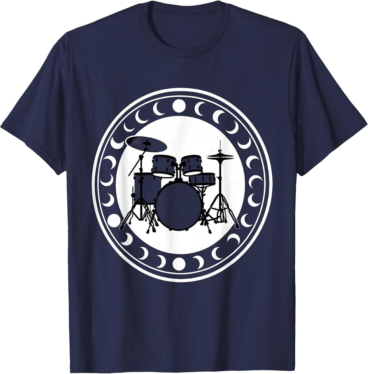Drum Kit Crescent Moon Celestial Musician Design T-Shirt - Navy Blue