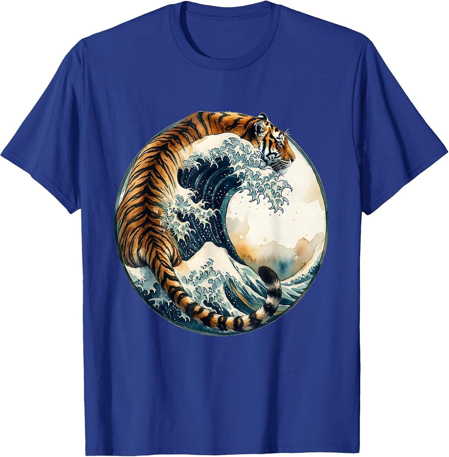 Tiger Spine and Tail Curling Wave Graphic T-Shirt - Royal Blue