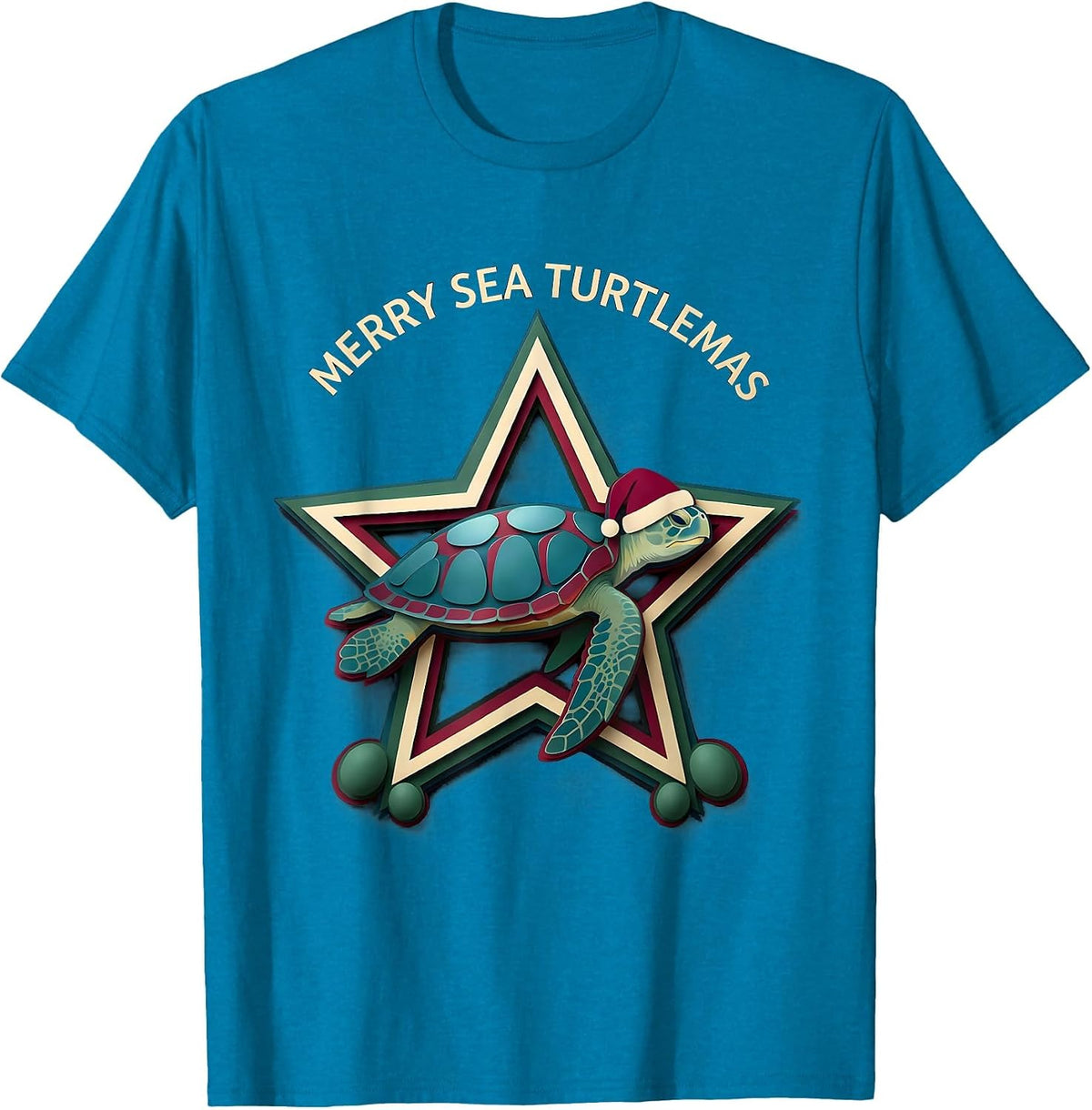 Merry Sea Turtlemas Paper Cutout Sea Turtle Lover Holiday T-Shirt - Sapphire Blue