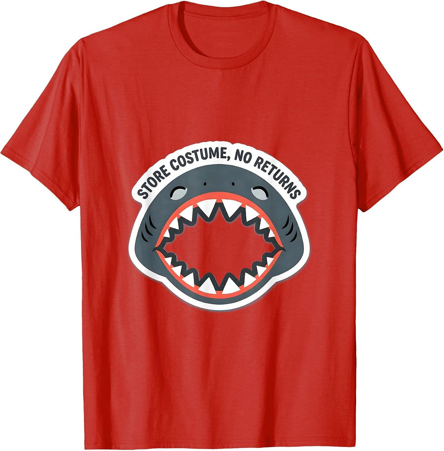 Men's Store Costume No Returns Funny Shark Lover Wildlife Humor T-Shirt - Red