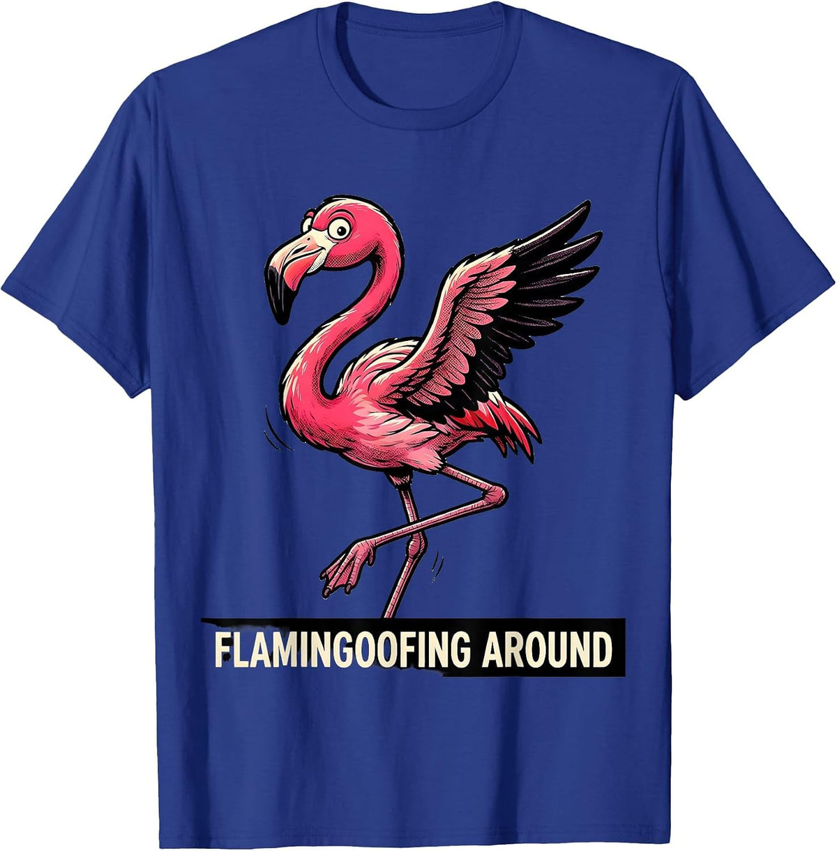 Men's Flamingoofing Around Retro Cartoon Flamingo Novelty Humor T-Shirt - Royal Blue