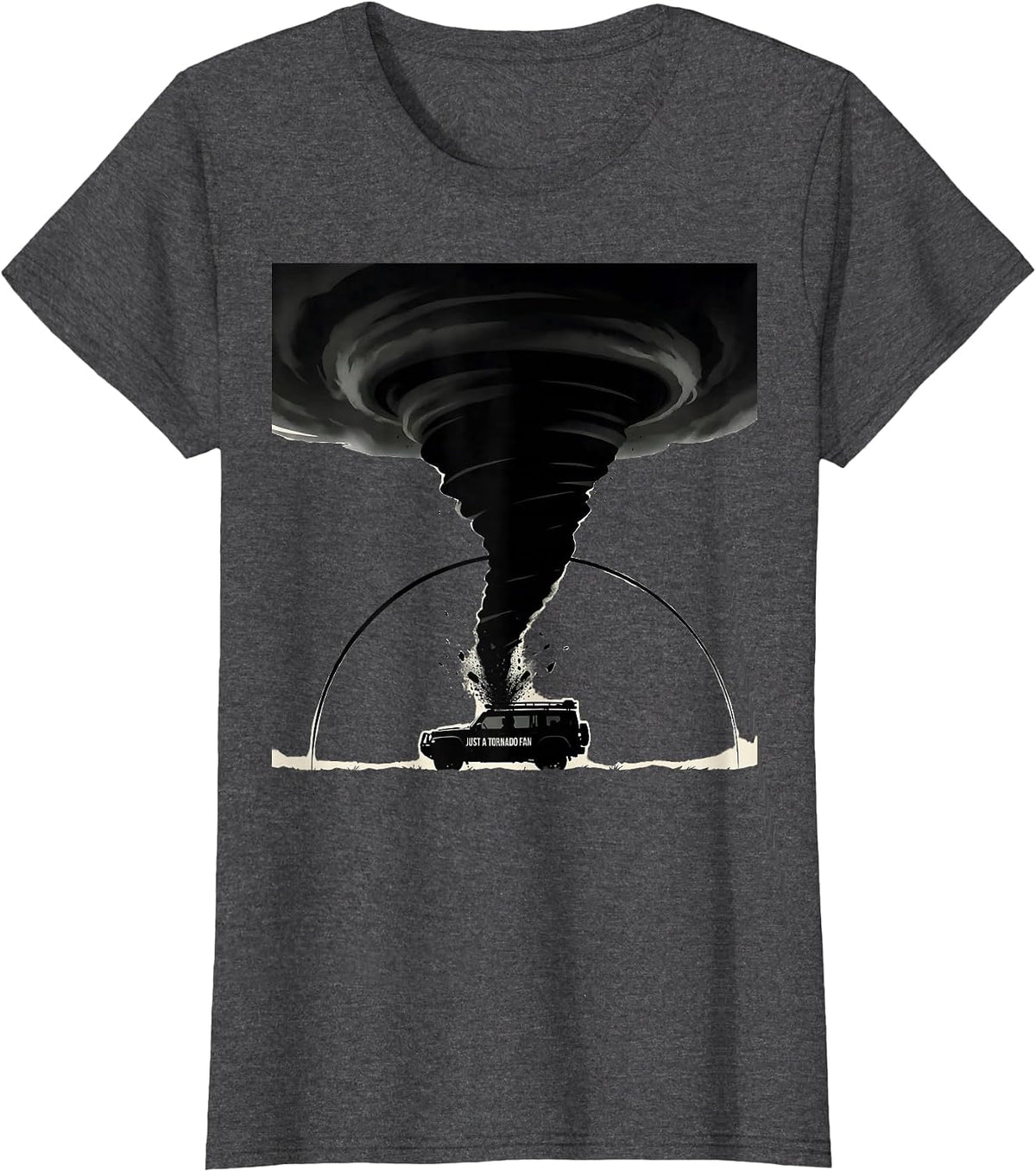 Women's Just A Tornado Fan Funny Storm Chaser Meteorology Humor T-Shirt - Dark Heather Grey
