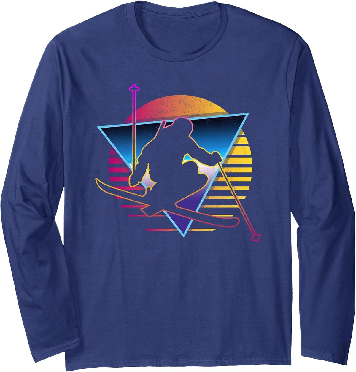 Retro Vintage 80s Ski Long Sleeve T-Shirt - Adult Unisex Navy Blue