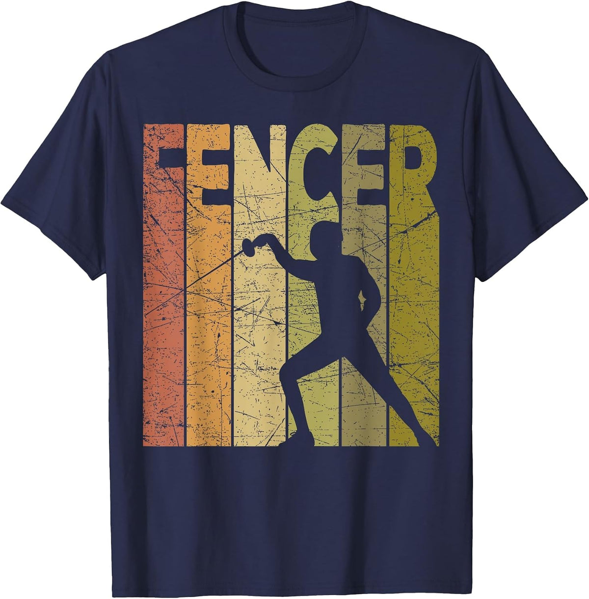 Fencer Vintage Fencing Retro Sword Fencing Graphic T-Shirt - Navy Blue