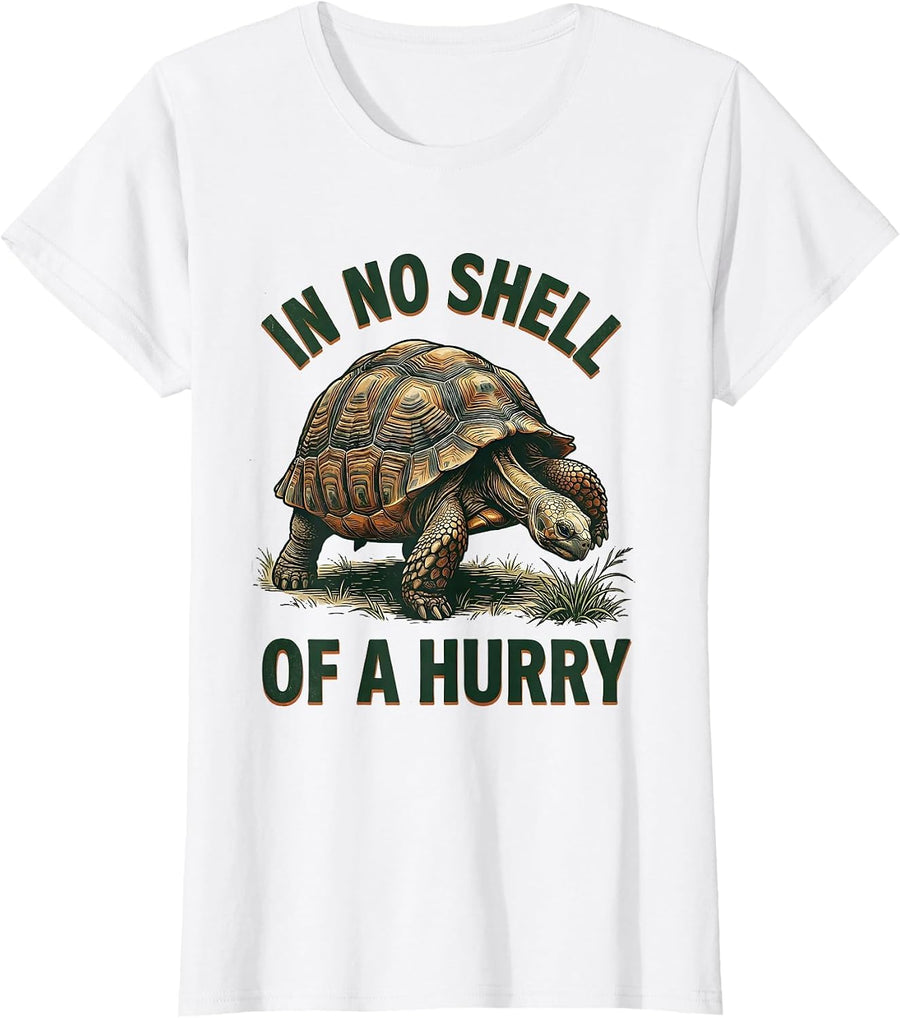 Women's In No Shell Of A Hurry Vintage Funny Tortoise Lover Gift T-Shirt - White