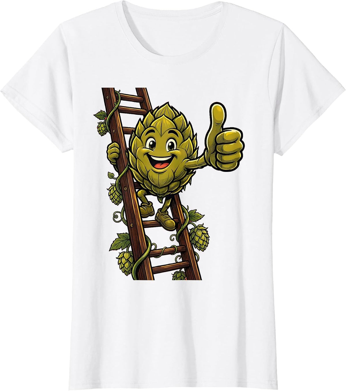 Hop Vine Ladder Climbing Beer Art T-Shirt - White