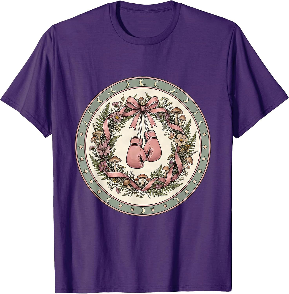 October Breast Cancer Warrior Pink Boxing Gloves T-Shirt - Purple