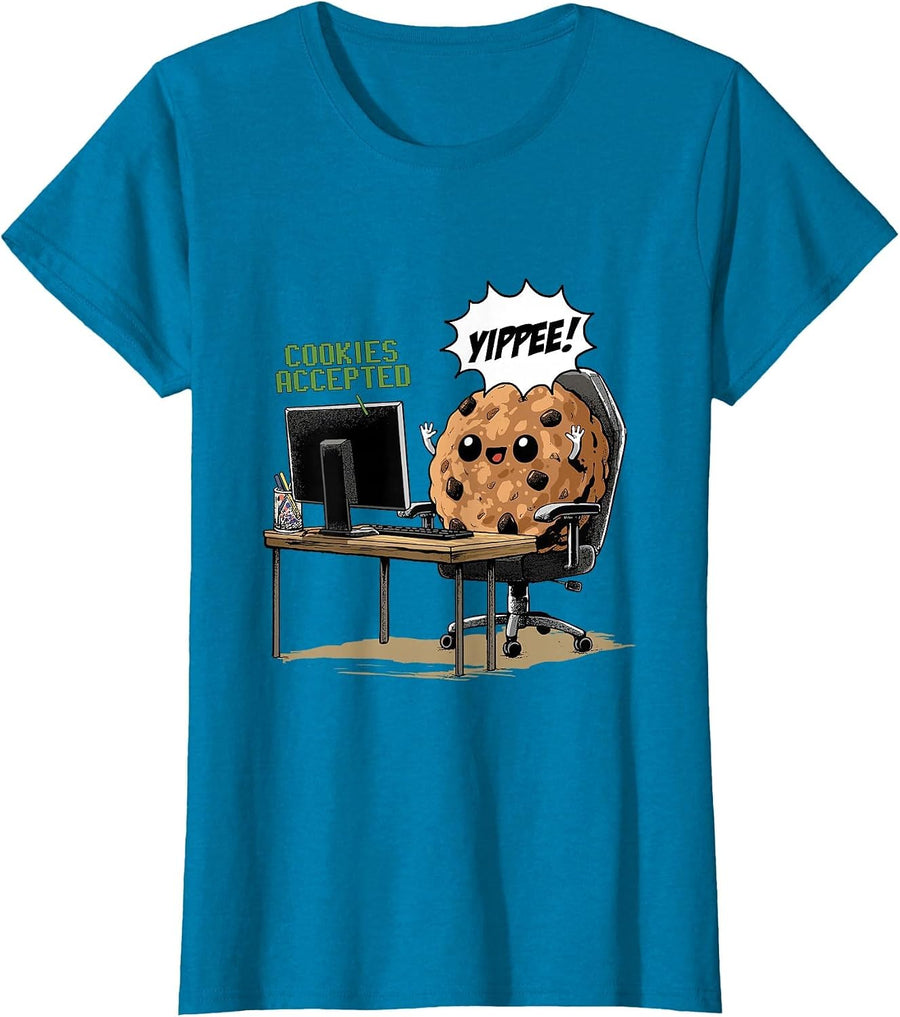 Cookies Accepted Nerd Shirt Funny Computer Internet Coder T-Shirt, Women, Sapphire Blue, Small - As Pictured