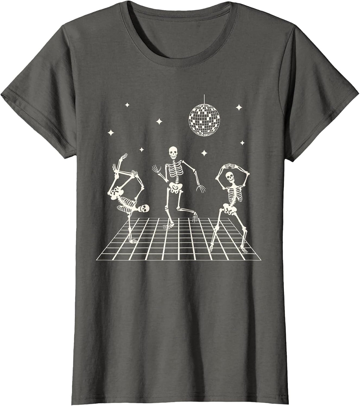 Skeletons Dancing at The Club with a Disco Ball Halloween T-Shirt - Asphalt Grey
