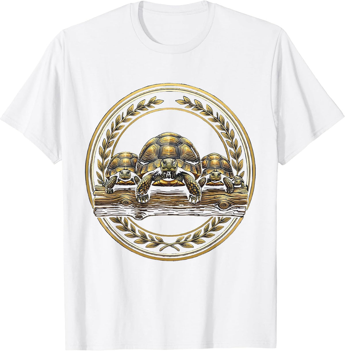 Men's Family of Turtles Stacked on a Log Illustration T-Shirt - White