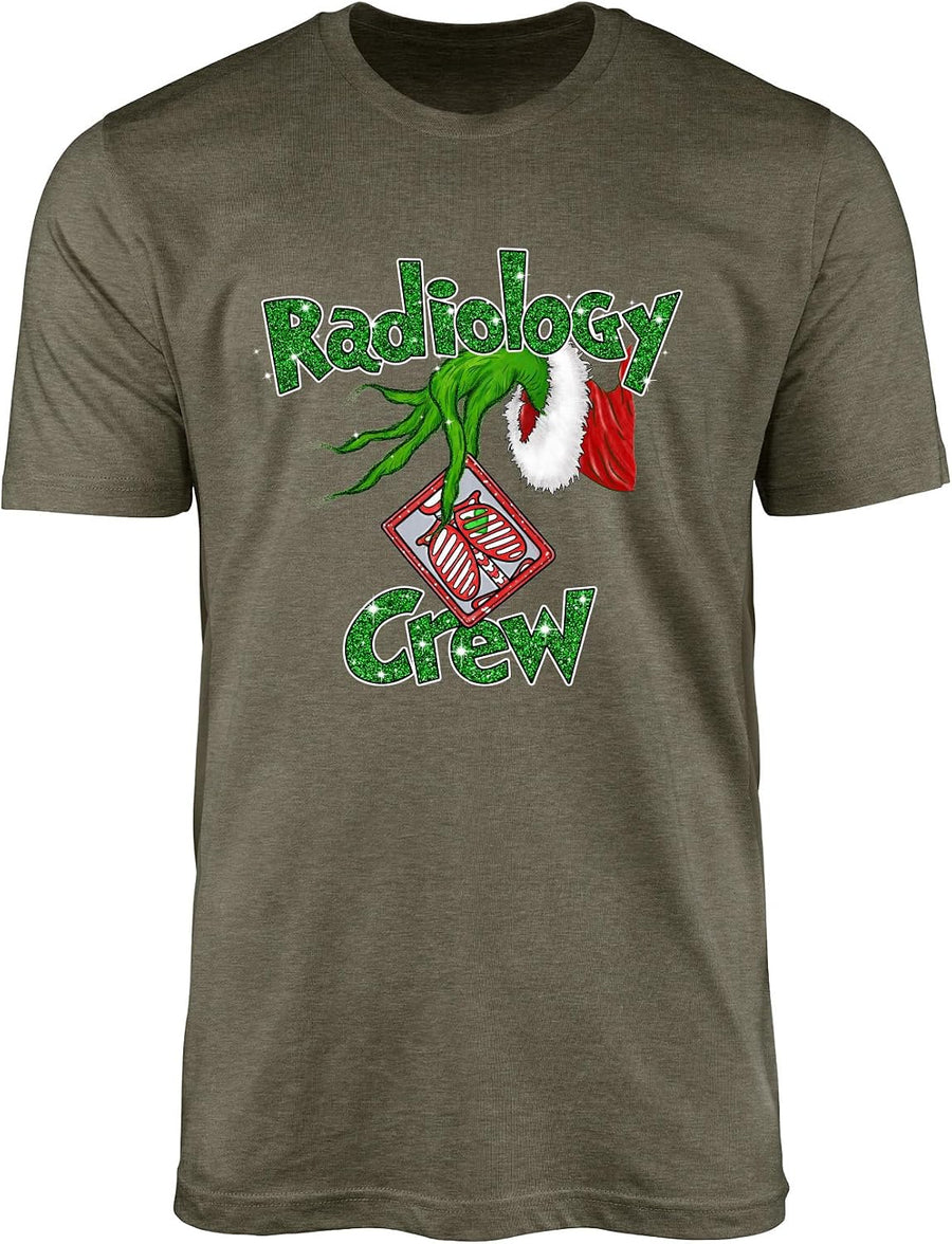 Radiology Crew T-Shirt - Festive Hospital Radiology Tech Xray Scrub Tee - Heather Olive