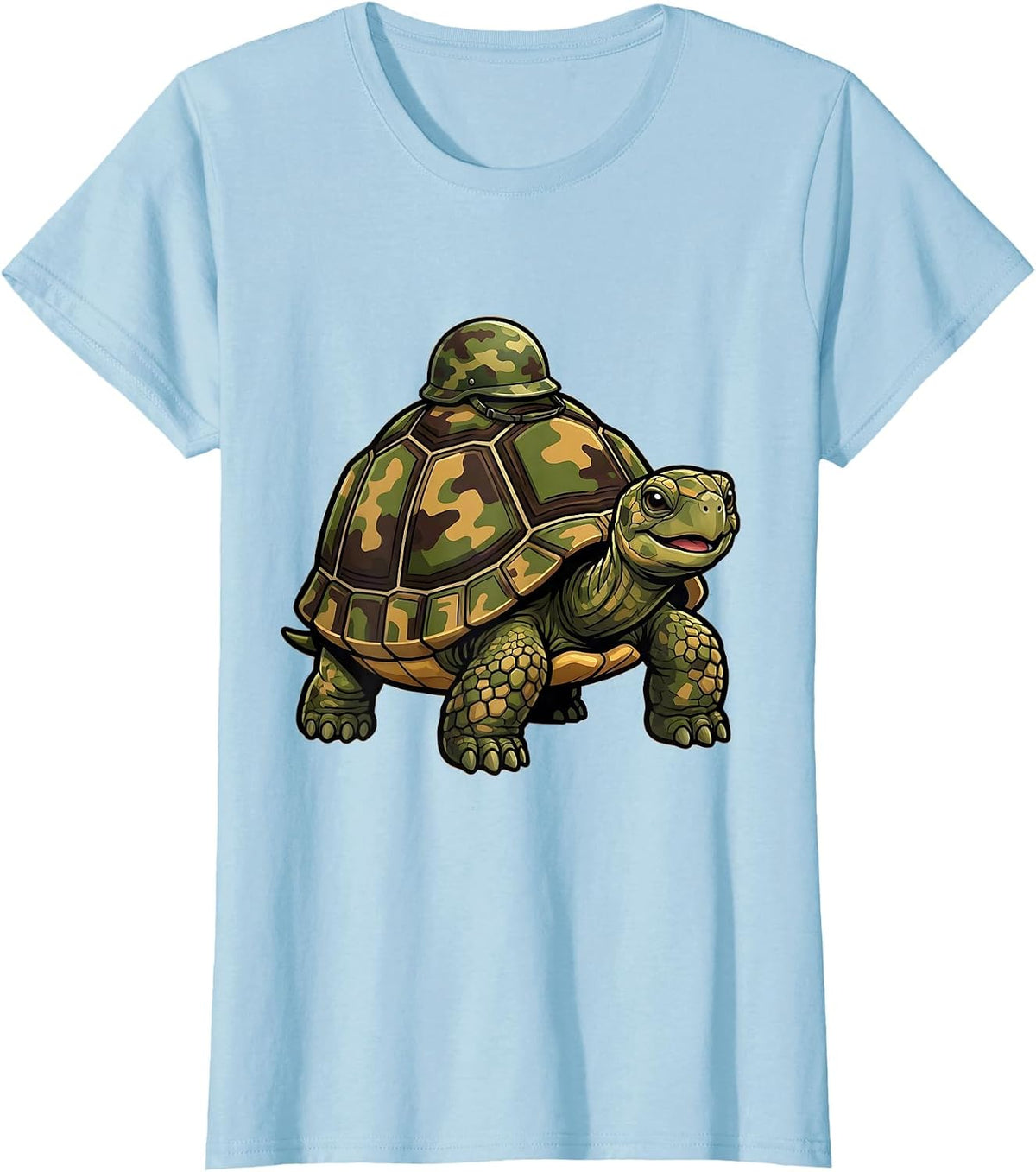Kids Camo Painted Turtle with Tiny Helmet T-Shirt - Baby Blue