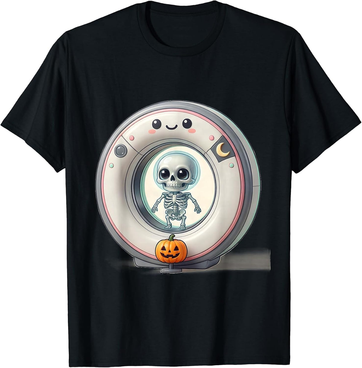 Men's Cute Kawaii CT Scanner Skeleton Halloween Radiology Tech T-Shirt - Black