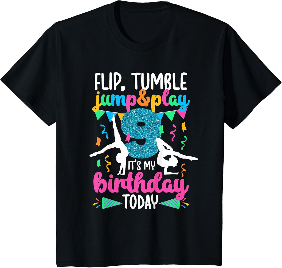 9th Birthday Gymnastics Girl Nine Year Old Gymnast T-Shirt - Black