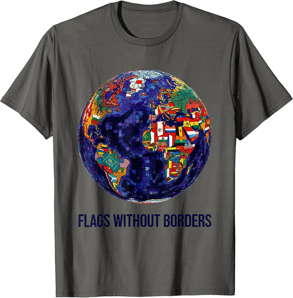 Flags Without Borders Colorful World Travel Geography T-Shirt - Asphalt Grey